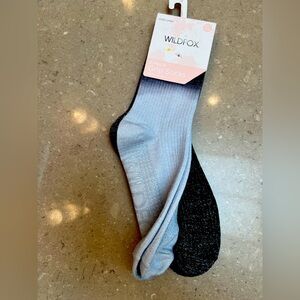 NWT 2pr Wildfox metallic crew socks - one black & one lt blue w black ombré top